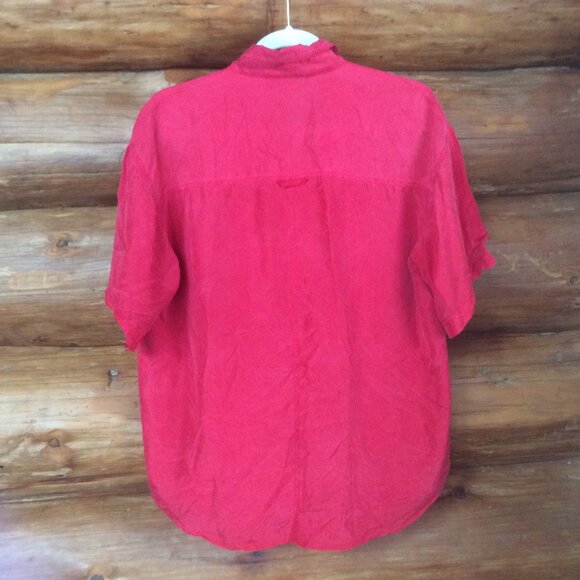 Jonathan Martin Vintage Red Silk Oversized Button Down Shirt Size Medium - Picture 2 of 4